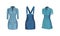 Fashionable denim clothes set. Blue jean dress and sundress female casual outfit vector illustration