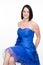 fashionable elegant girl in a blue dress on a white background in Evening image Dress