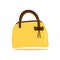 Fashionable elegant ladies handbag in yellow and brown colors isolated on white background. Stylish accessory for women