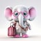 Fashionable Elephant: 3D Cartoon Character in Pink Sunglasses and White Jumpsuit