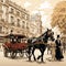 Fashionable Encounter with Horse-Drawn Carriages