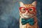 Fashionable Feline Adorable Cat Rocks Stylish Red Glasses And Green Bowtie