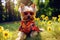 Fashionable furry friend: Yorkshire terrier in outdoor attire