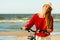 Fashionable girl with bike outdoor