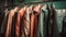 Fashionable jackets in a row at clothing store generated by AI