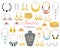 Fashionable jewelry collection, isolated on white background, vector illustration.