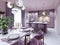 Fashionable kitchen in a trend style lilac color furniture and modern design