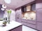 Fashionable kitchen in a trend style lilac color furniture and modern design