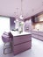 Fashionable kitchen in a trend style lilac color furniture and modern design