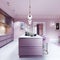 Fashionable kitchen in a trend style lilac color furniture and modern design