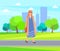 Fashionable Lady in Summer or Spring Cloth Walking
