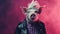 Fashionable Male Pig With Punk Style Clothes And Surreal Hairstyle