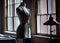 Fashionable mannequin stands in elegant boutique window display generated by AI