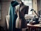 Fashionable mannequins in elegant dresses adorn boutique showroom generated by AI