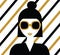 Fashionable modern girl in sunglasses. Portrait with gold glittering striped background. Fashion illustration