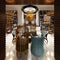 Fashionable in modern style library-bar in art deco style with elegant furniture and bookcases