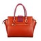 Fashionable orange classic women`s bag with burgundy flap