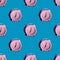 Fashionable pattern with a pink clock on a blue background, repeating wallpaper with a minimalist seamless layout