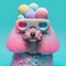 Fashionable poodle dog wearing glasses in fairy kei style