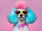 Fashionable poodle pet dog wearing sunglasses