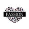 Fashionable print for a t-shirt with the slogan Passion on the background of heart with a leopard pattern