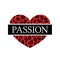Fashionable print for a t-shirt with the slogan Passion on the background of heart with a leopard pattern