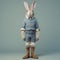 Fashionable Rabbit In A Suit And Boots On A Grey Background