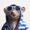 Fashionable Rat: Groovy Rat Wearing Sunglasses And Striped Hoodie