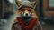 Fashionable red fox traverses city streets in tailored elegance, epitomizing street style