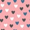Fashionable seamless pattern with cute hearts drawn by hand.