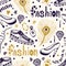 Fashionable seamless pattern with man and woman shoes.Hand drawn shopping doodle background.