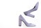 Fashionable shoes concept. Pair of fashionable high heeled shoes. Fashion womens shoes with wide heel, top view