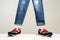 Fashionable sneakers and jeans set