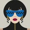 Fashionable stylish woman`s face in glasses with stylish headdress. Hear nothing, see nothing, say nothing fashion style.