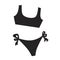 Fashionable swimsuit with bra and panties isolated on white background, black silhouette vector stock illustration with bathing