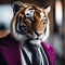 A fashionable tiger in stylish clothing, posing for a portrait with a dignified and powerful aura2