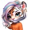 Fashionable tiger with stylish hairstyle of multi-colored hair