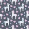 Fashionable trendy seamless pattern with cute cartoon unicorns with baby blue and pink manes and butterflies and hearts