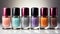 Fashionable women beauty collection elegant bottles of colorful nail polish generated by AI