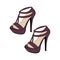 Fashionable women brown high-heeled sandals. Open shoes. The design is suitable for icons