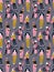 Fashionable young women in casual style on the grey background. Vector hand drawn stylish seamless pattern with girls.