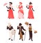 Fashioned retro victorian lady and gentleman with different accessories