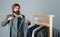 Fashioner man designing formal clothes premium quality, classic wardrobe concept
