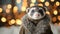 Fashionista ferret in a faux fur stole, wearing oversized sunglasses