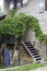 Fassade of an old farm house in trento with wodden stairs