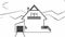 Fast animated pencil sketch of a family house in landscape, black and white design, adding of colors, title Stop dreaming start bu
