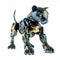 Fast black panther robot, robotic animal isolated over white background. Created with generative Ai
