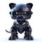 Fast black panther robot, robotic animal isolated over white background. Created with generative Ai