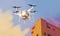 fast blue delivery helicopter air cargo drone fly technology aircraft. Generative AI.
