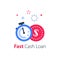 Fast cash loan, easy money, stopwatch and coin, time is money concept